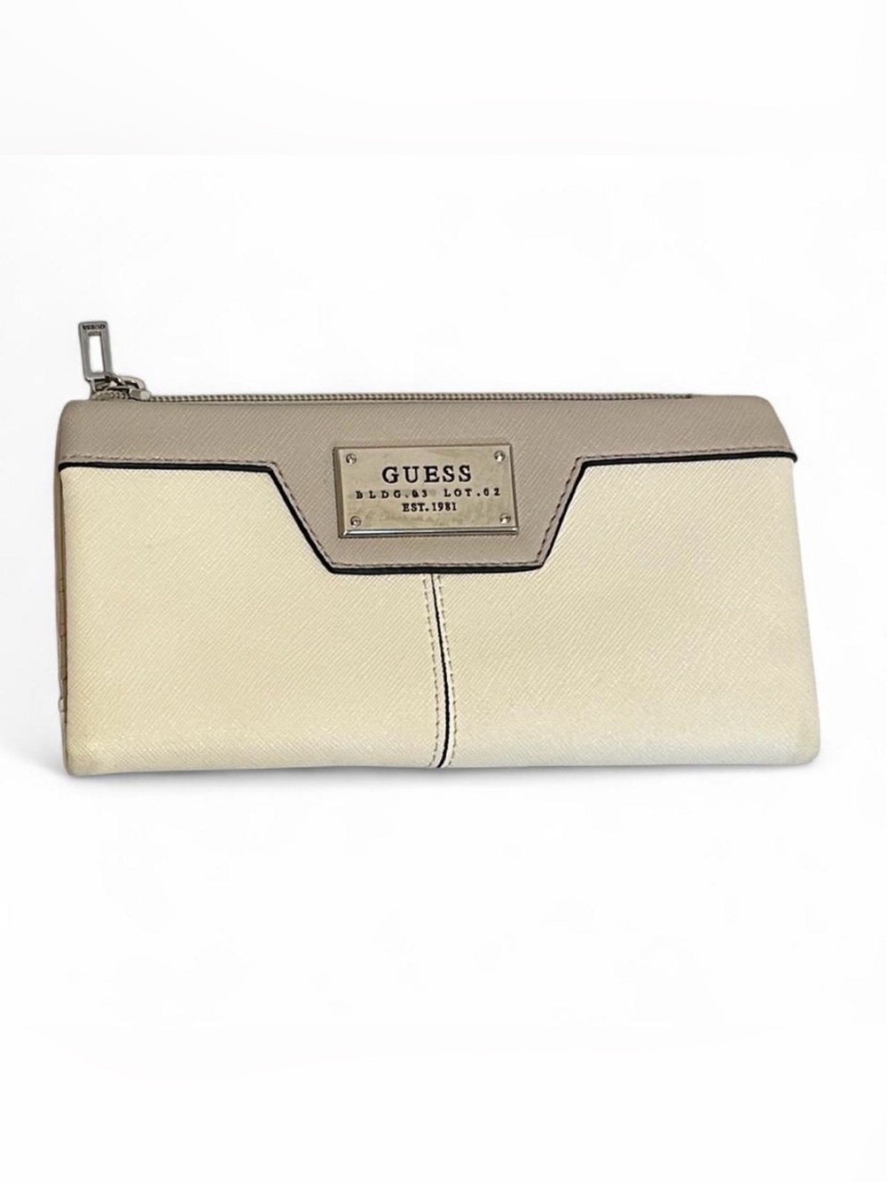 Guess Cream and Taupe Small Leather Clutch Wallet